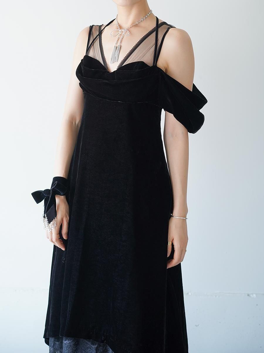 tanaka daisuke dropped shoulder velour cami dress