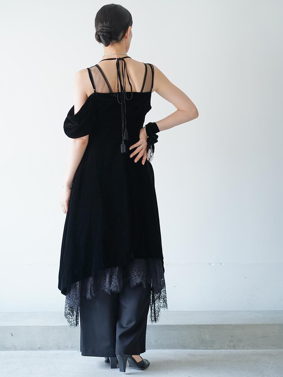 tanaka daisuke dropped shoulder velour cami dress