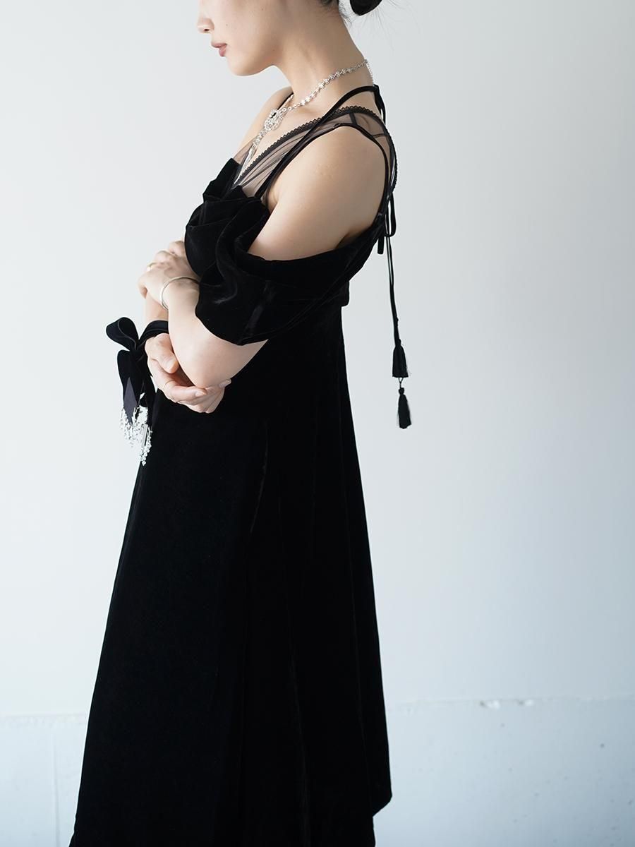 tanaka daisuke dropped shoulder velour cami dress