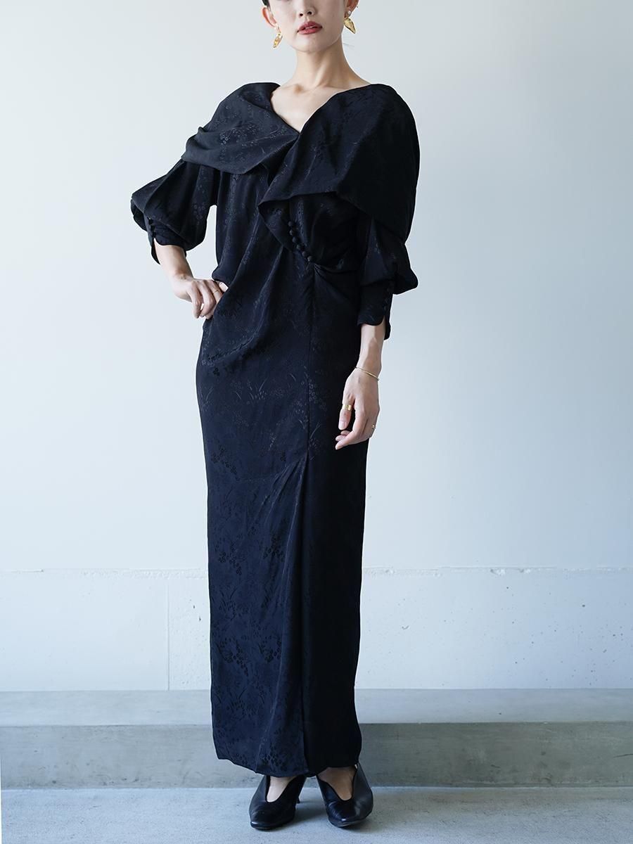 Mame Kurogouchi Floral Jacquard Asymmetry Drape Dress - Altamira