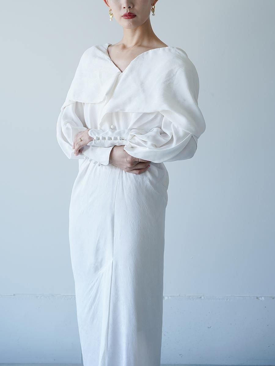 Mame Kurogouchi Floral Jacquard Asymmetry Drape Dress