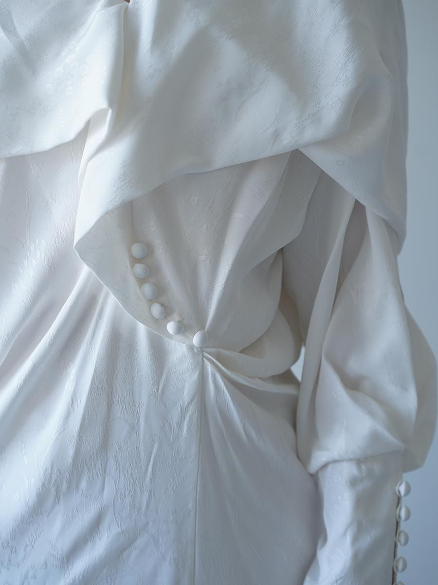 Mame Kurogouchi Floral Jacquard Asymmetry Drape Dress