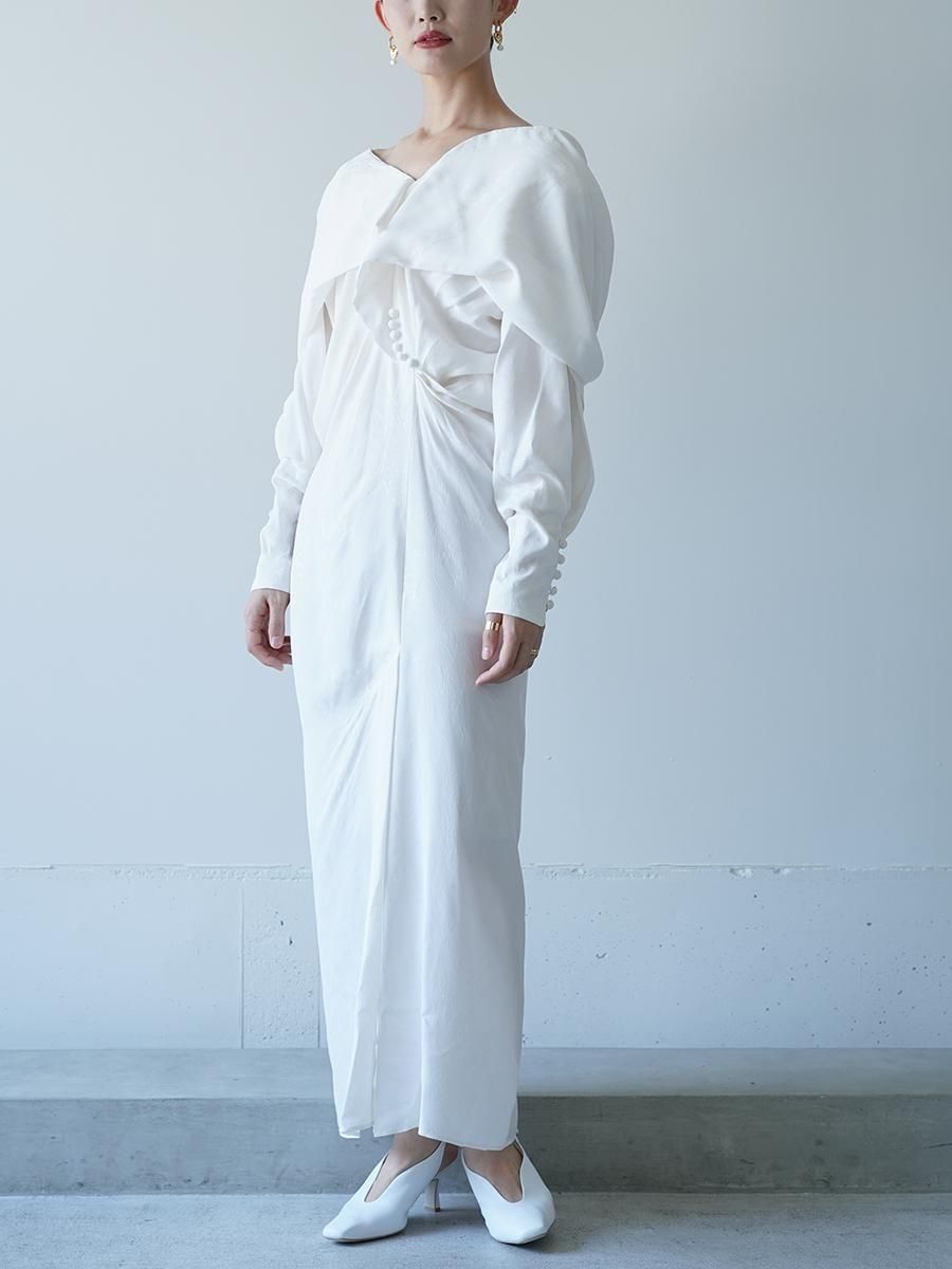 Mame Kurogouchi Floral Jacquard Asymmetry Drape Dress