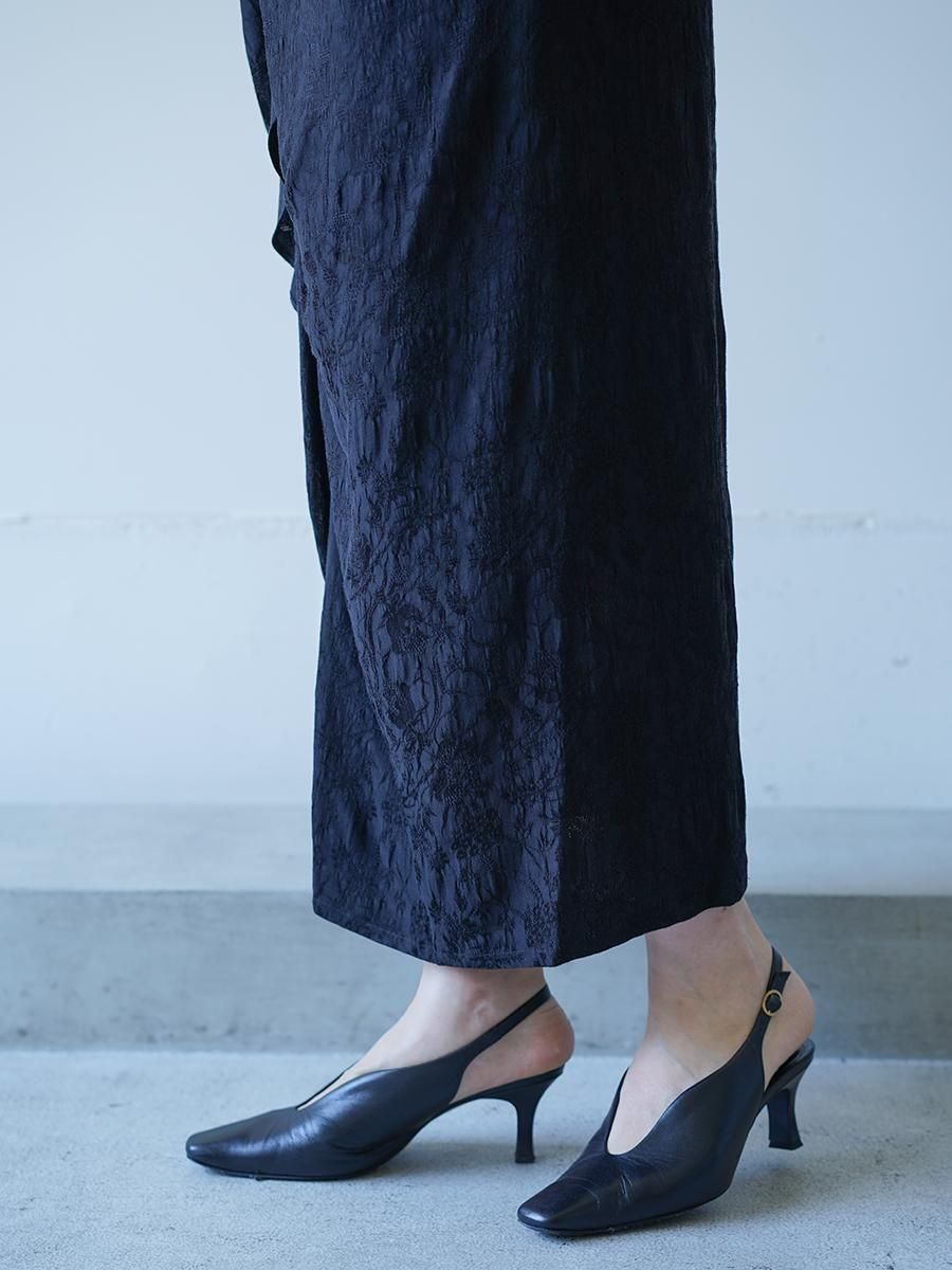 Mame Kurogouchi Floral Jacquard Back Drape Skirt