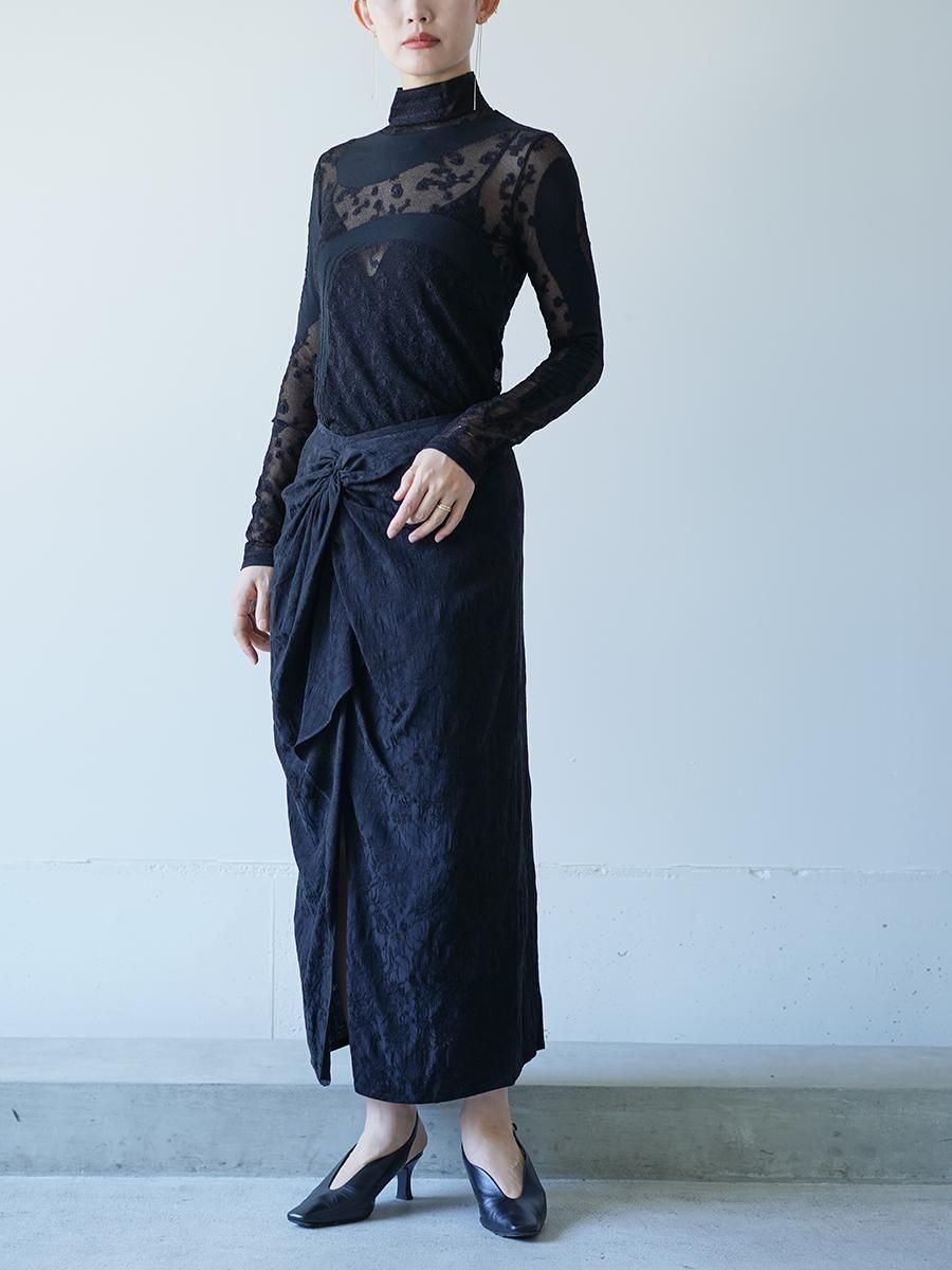 Mame Kurogouchi Floral Jacquard Back Drape Skirt