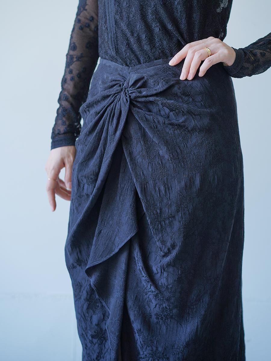 Mame Kurogouchi Floral Jacquard Back Drape Skirt