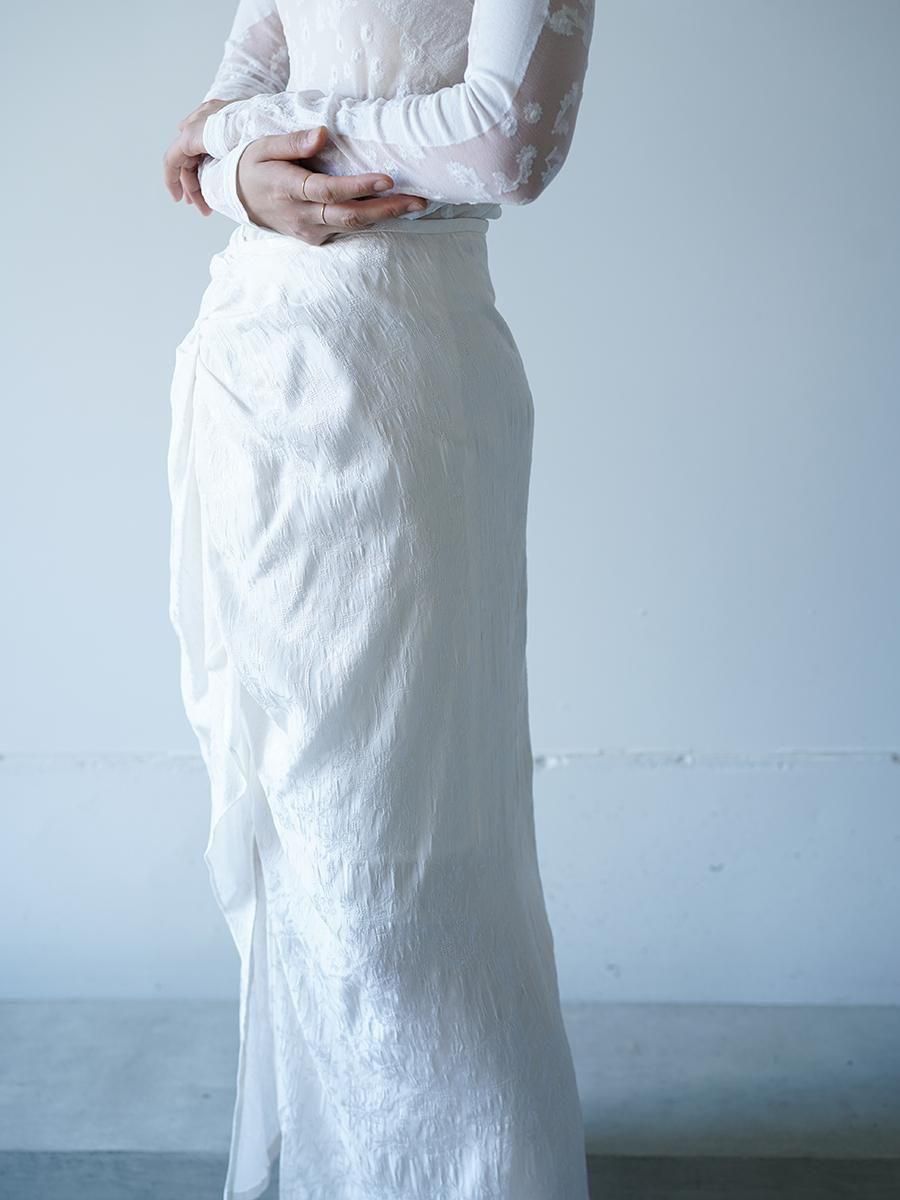 Mame Kurogouchi Floral Jacquard Back Drape Skirt