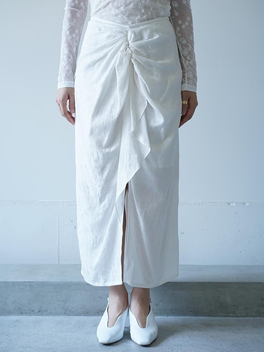 Mame Kurogouchi Floral Jacquard Back Drape Skirt