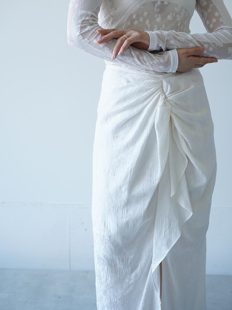 Mame Kurogouchi Floral Jacquard Back Drape Skirt