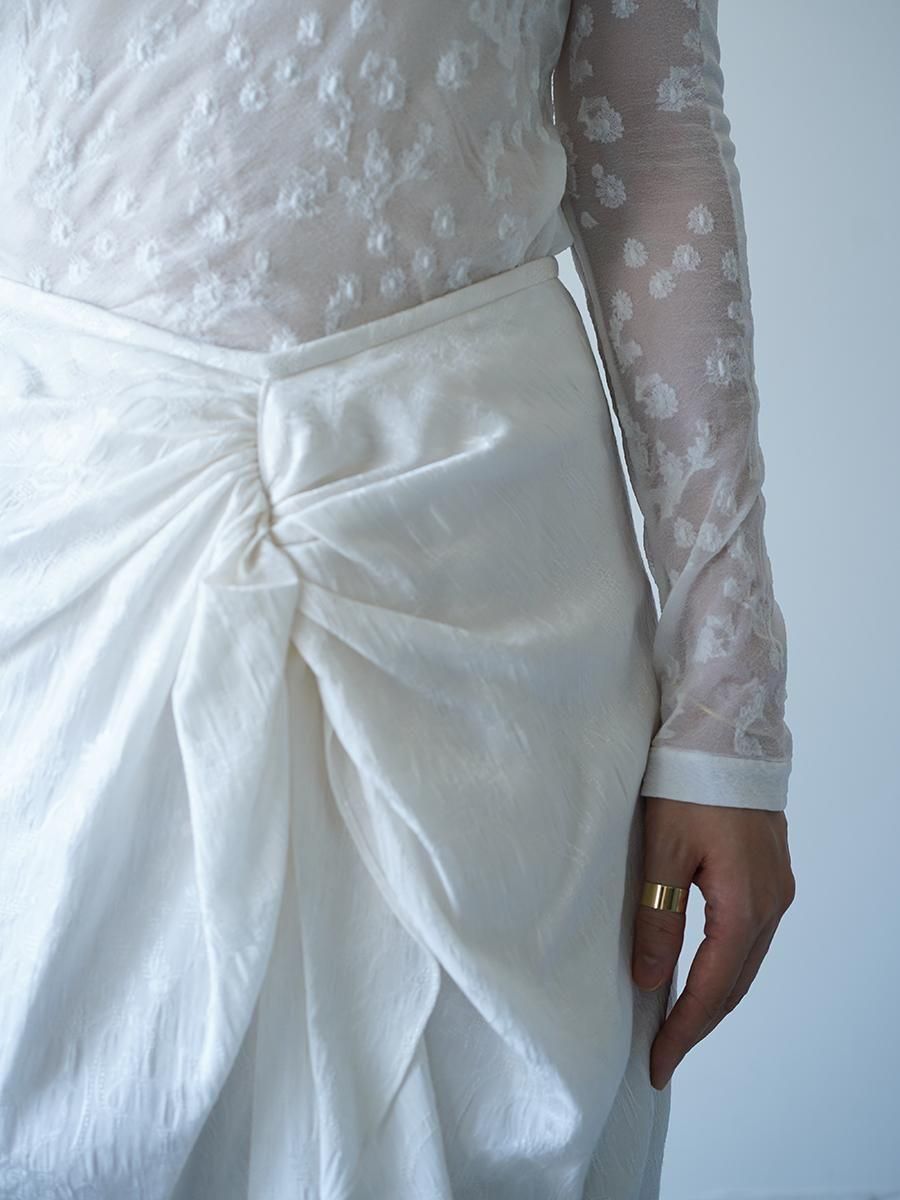 Mame Kurogouchi Floral Jacquard Back Drape Skirt