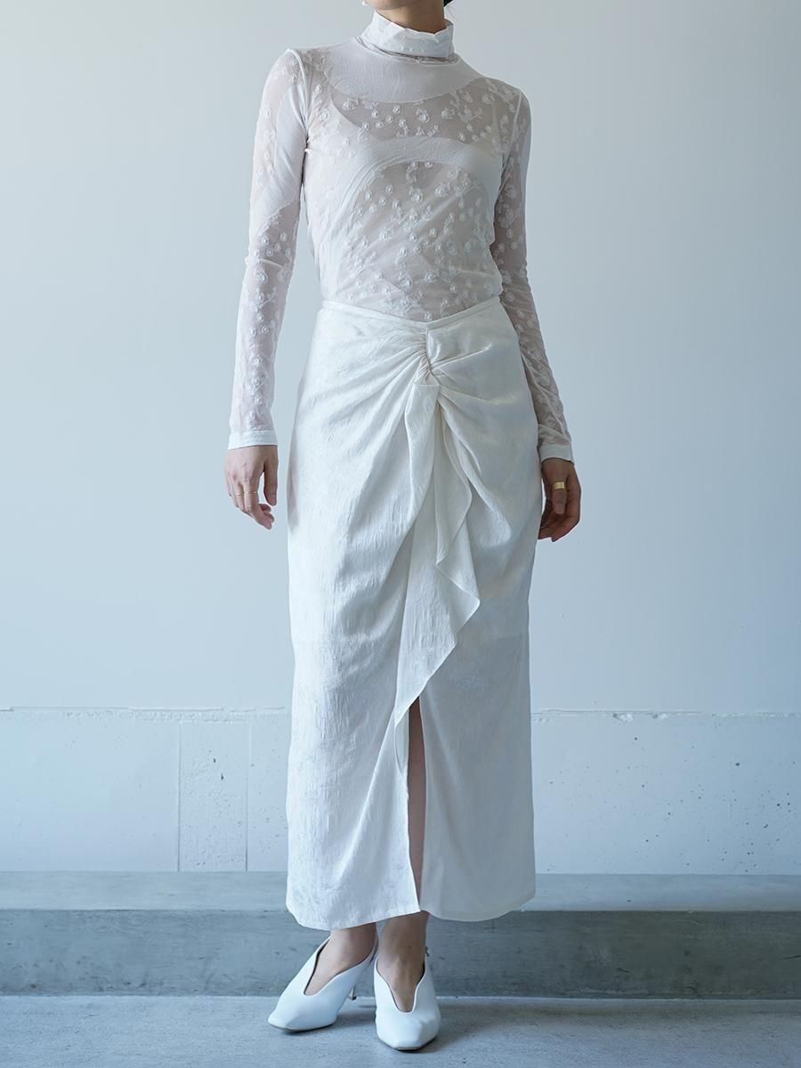 Mame Kurogouchi Floral Jacquard Back Drape Skirt