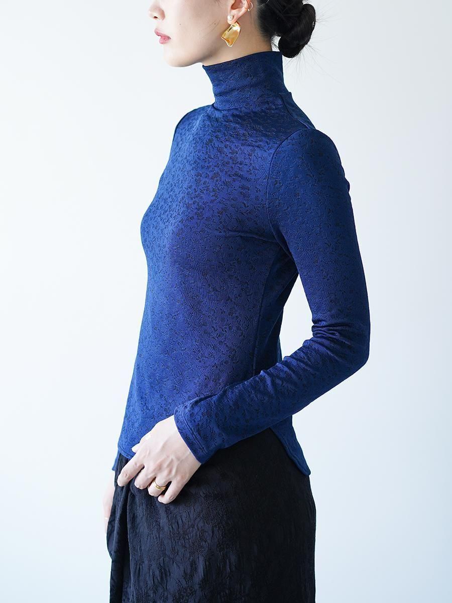 Mame Kurogouchi Floral Jacquard Fraise Stitch High Neck Top