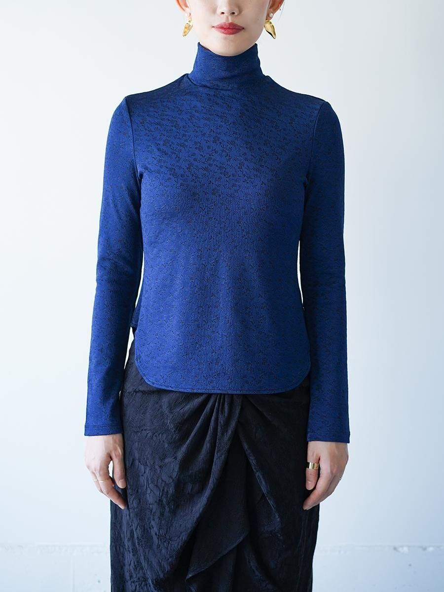 Mame Kurogouchi Floral Jacquard Fraise Stitch High Neck Top