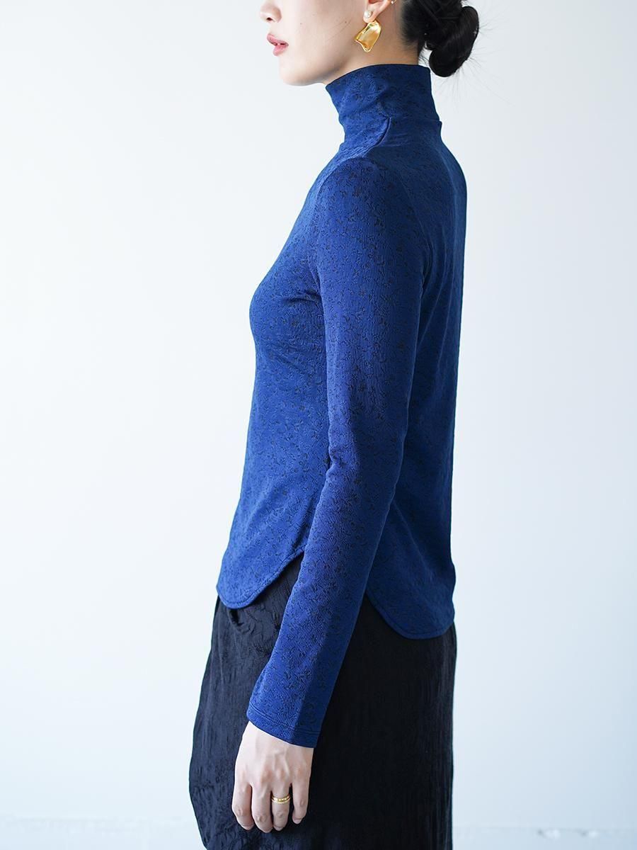 Mame Kurogouchi Floral Jacquard Fraise Stitch High Neck Top