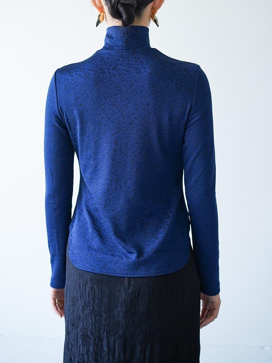 Mame Kurogouchi Floral Jacquard Fraise Stitch High Neck Top