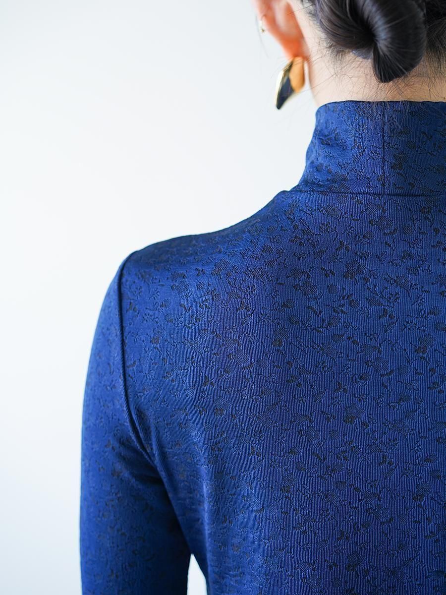 Mame Kurogouchi Floral Jacquard Fraise Stitch High Neck Top