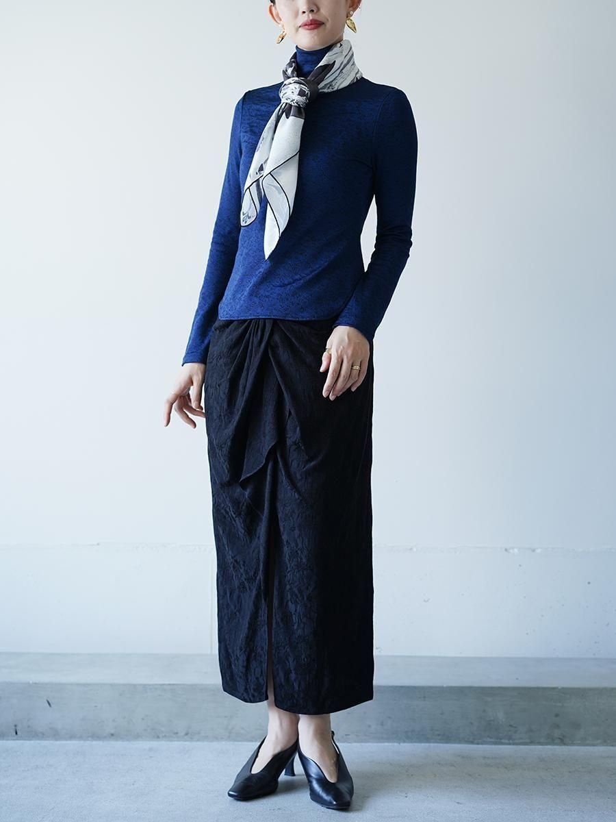 Mame Kurogouchi Floral Jacquard Fraise Stitch High Neck Top