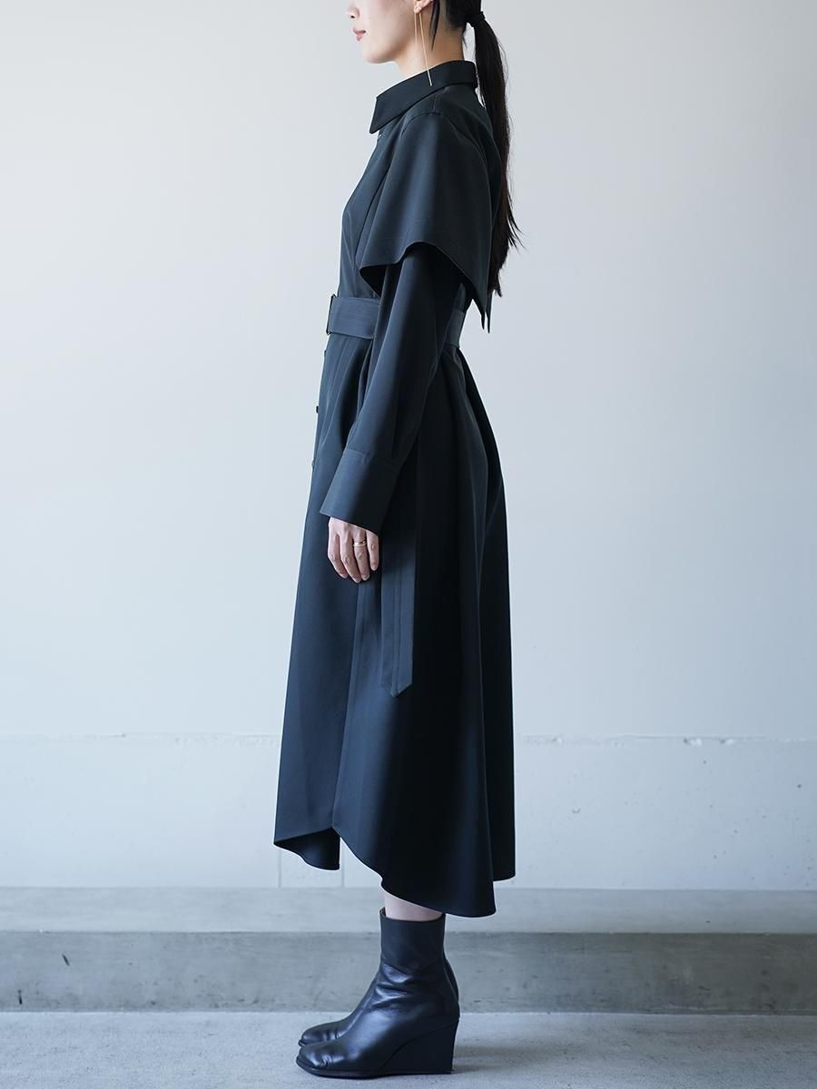 UJOH Wool Gabardine Paper Finish Handkerchief Sleeve Dress
