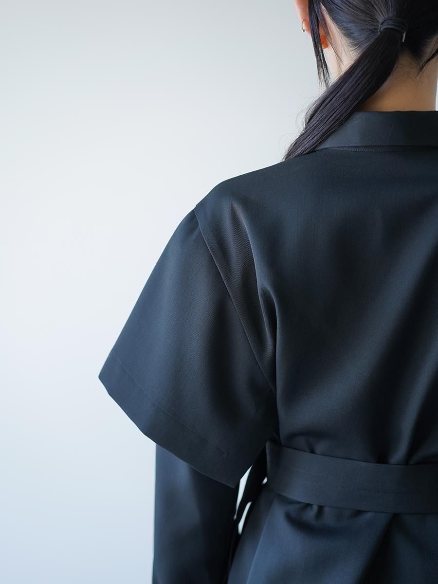 UJOH Wool Gabardine Paper Finish Handkerchief Sleeve Dress