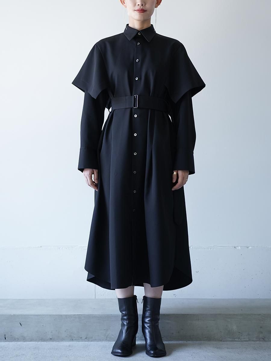 UJOH Wool Gabardine Paper Finish Handkerchief Sleeve Dress