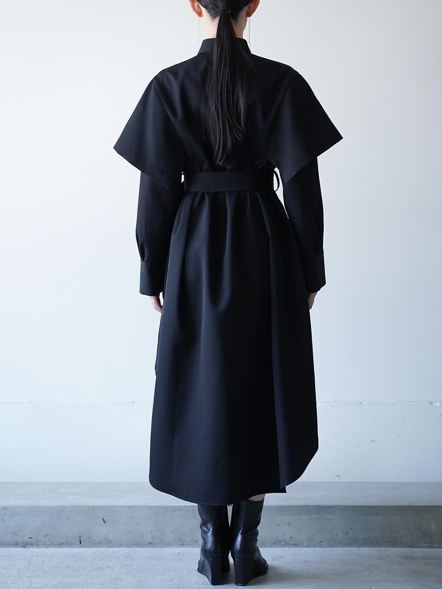 UJOH Wool Gabardine Paper Finish Handkerchief Sleeve Dress