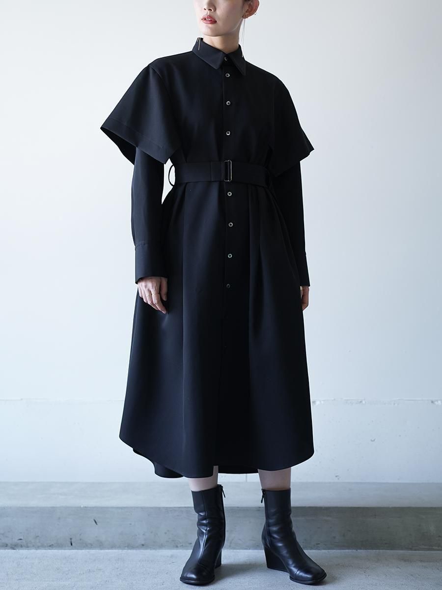 UJOH Wool Gabardine Paper Finish Handkerchief Sleeve Dress