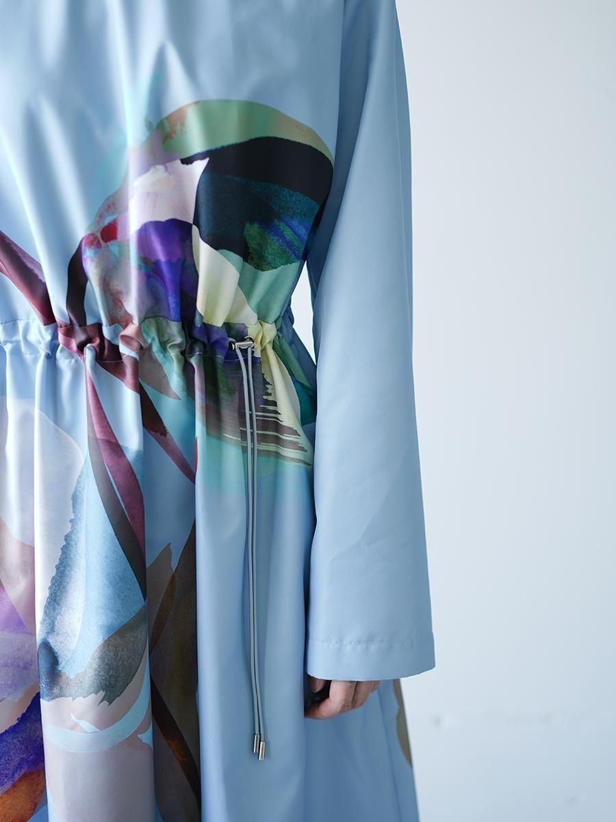 UJOH Tulip & Daffodil Flower Print Draw Cord Gathered Dress