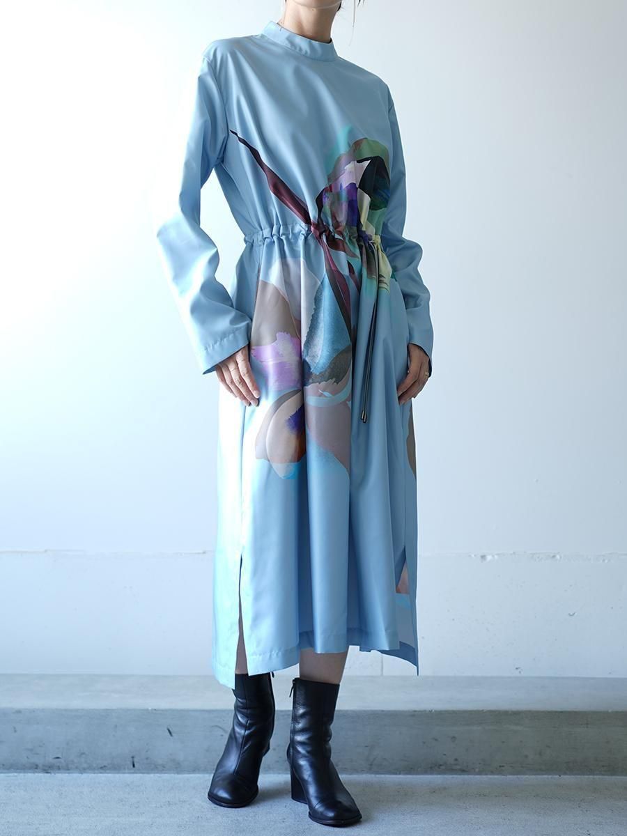 UJOH Tulip & Daffodil Flower Print Draw Cord Gathered Dress