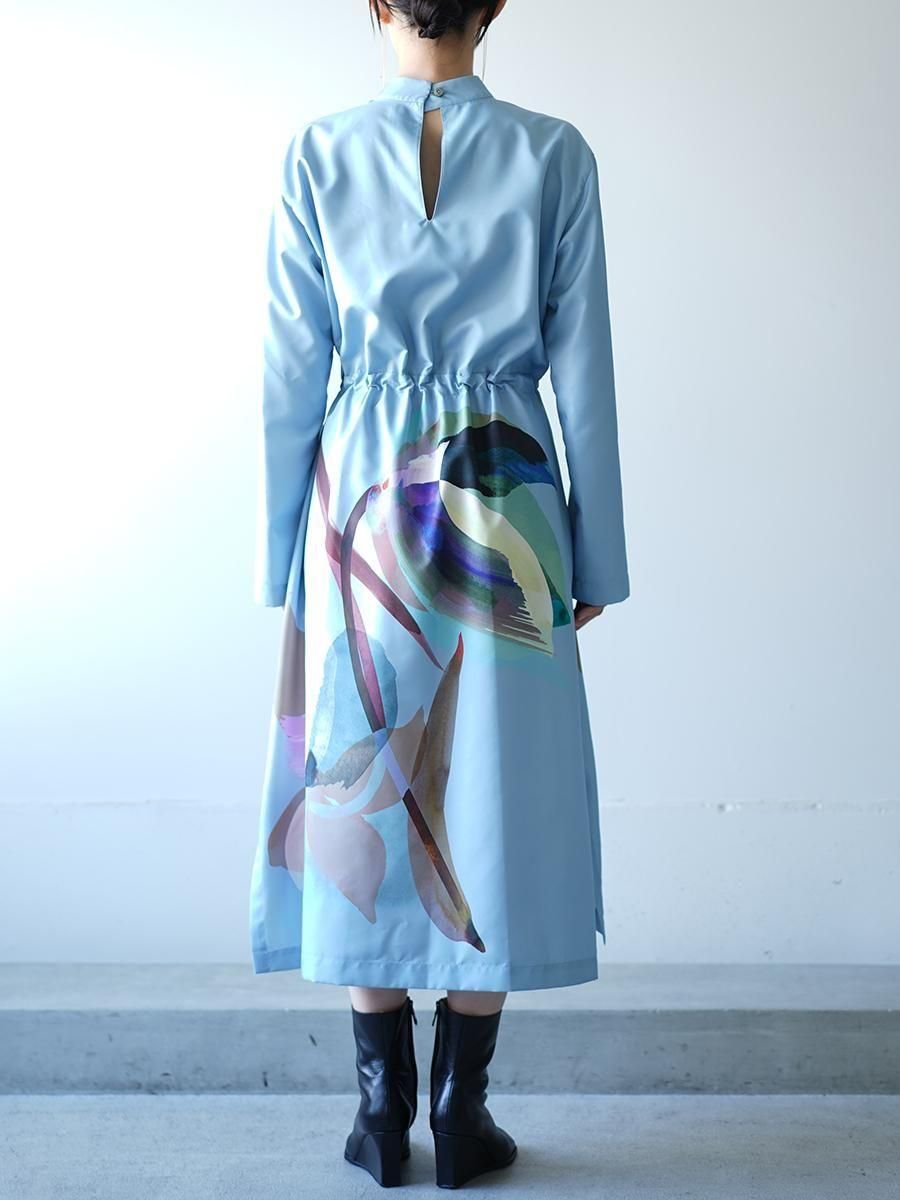 UJOH Tulip & Daffodil Flower Print Draw Cord Gathered Dress