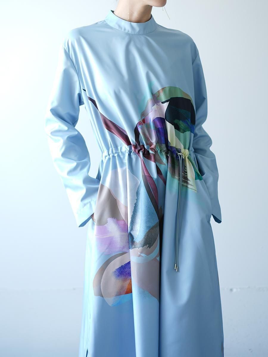 UJOH Tulip & Daffodil Flower Print Draw Cord Gathered Dress