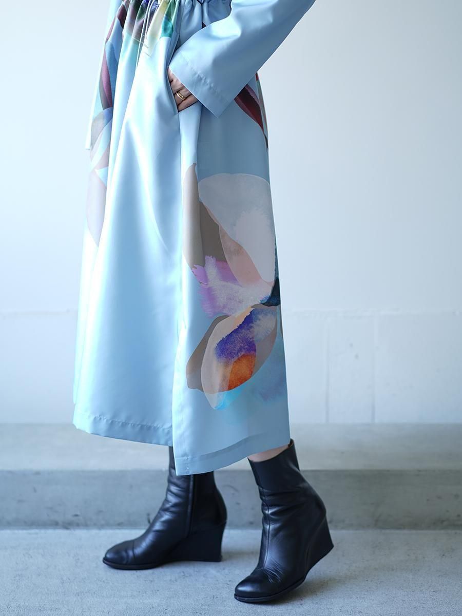 UJOH Tulip & Daffodil Flower Print Draw Cord Gathered Dress