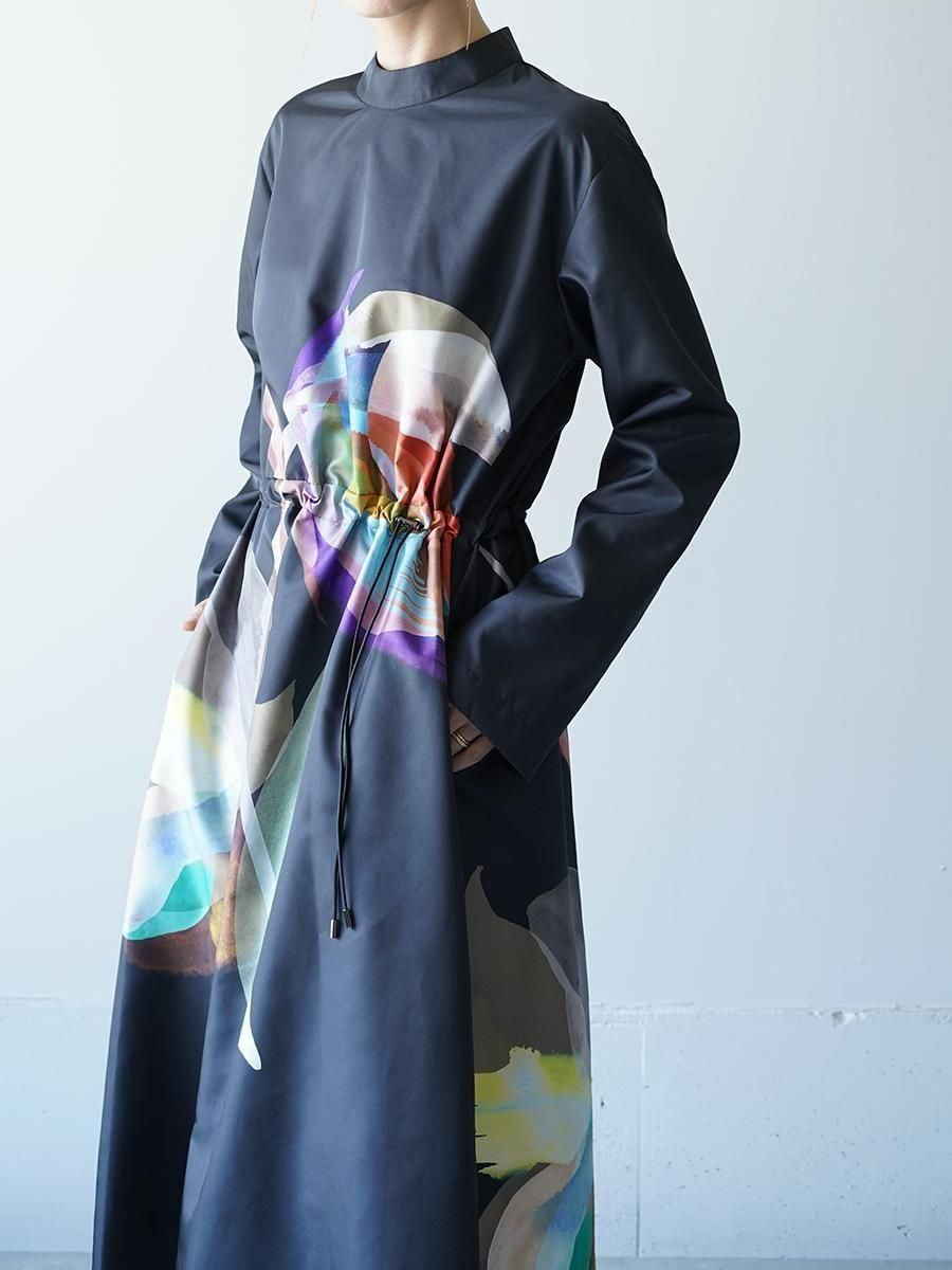 UJOH Tulip & Daffodil Flower Print Draw Cord Gathered Dress