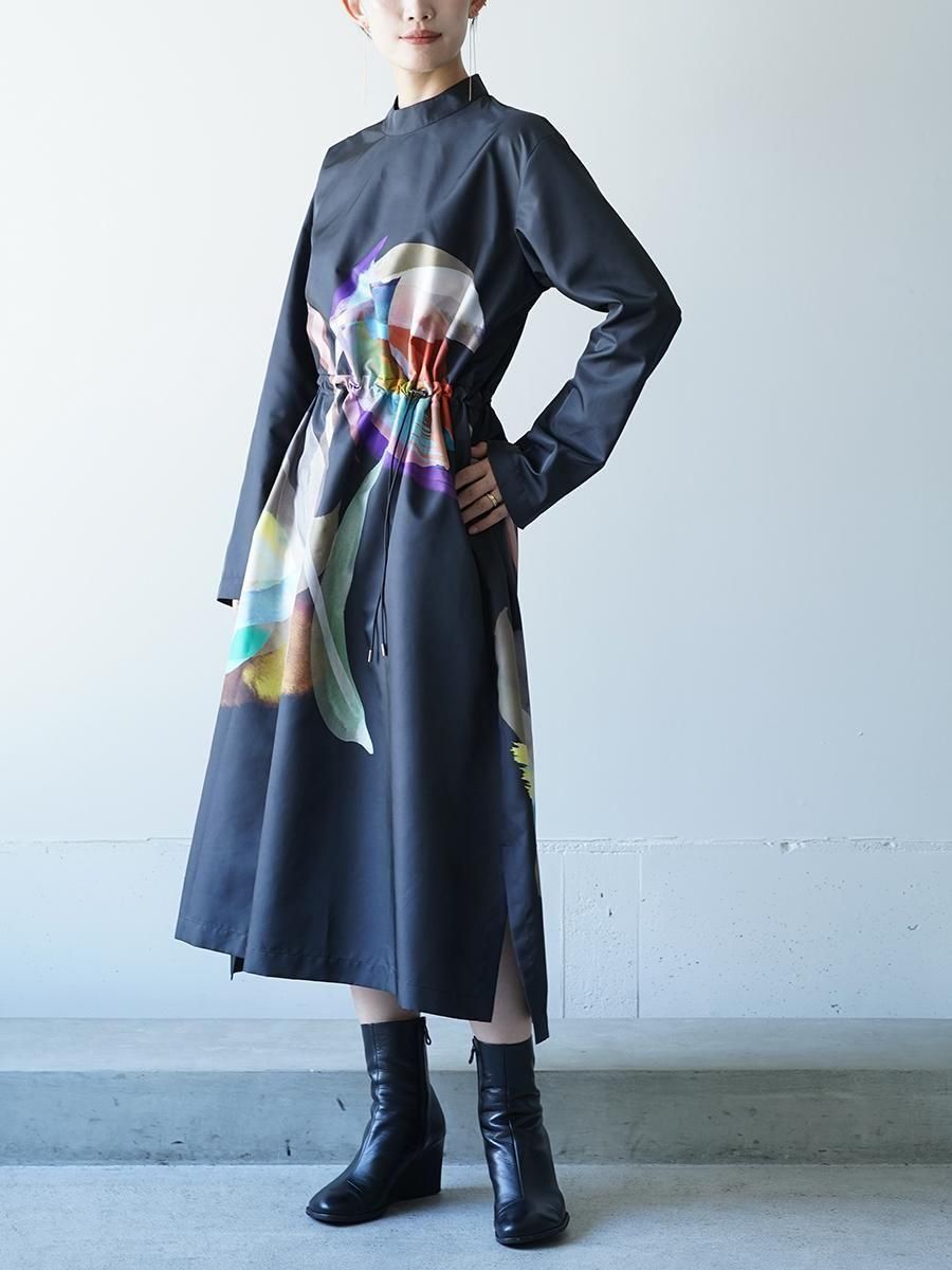 UJOH Tulip & Daffodil Flower Print Draw Cord Gathered Dress