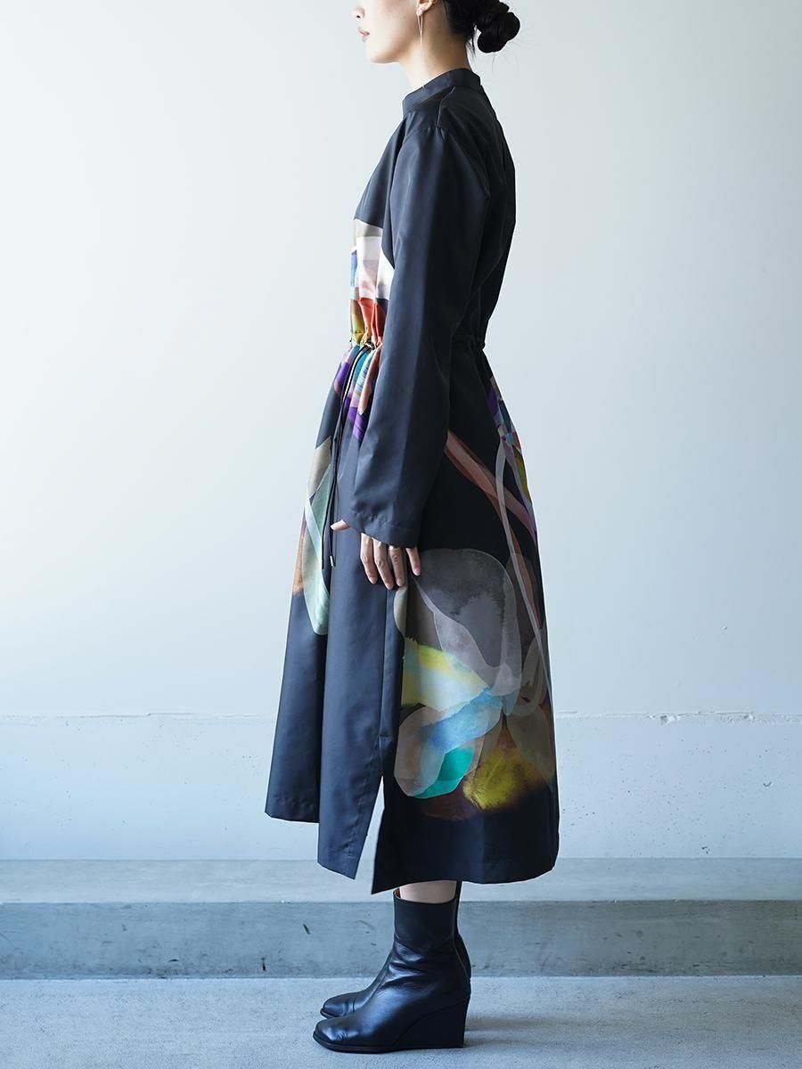 UJOH Tulip & Daffodil Flower Print Draw Cord Gathered Dress