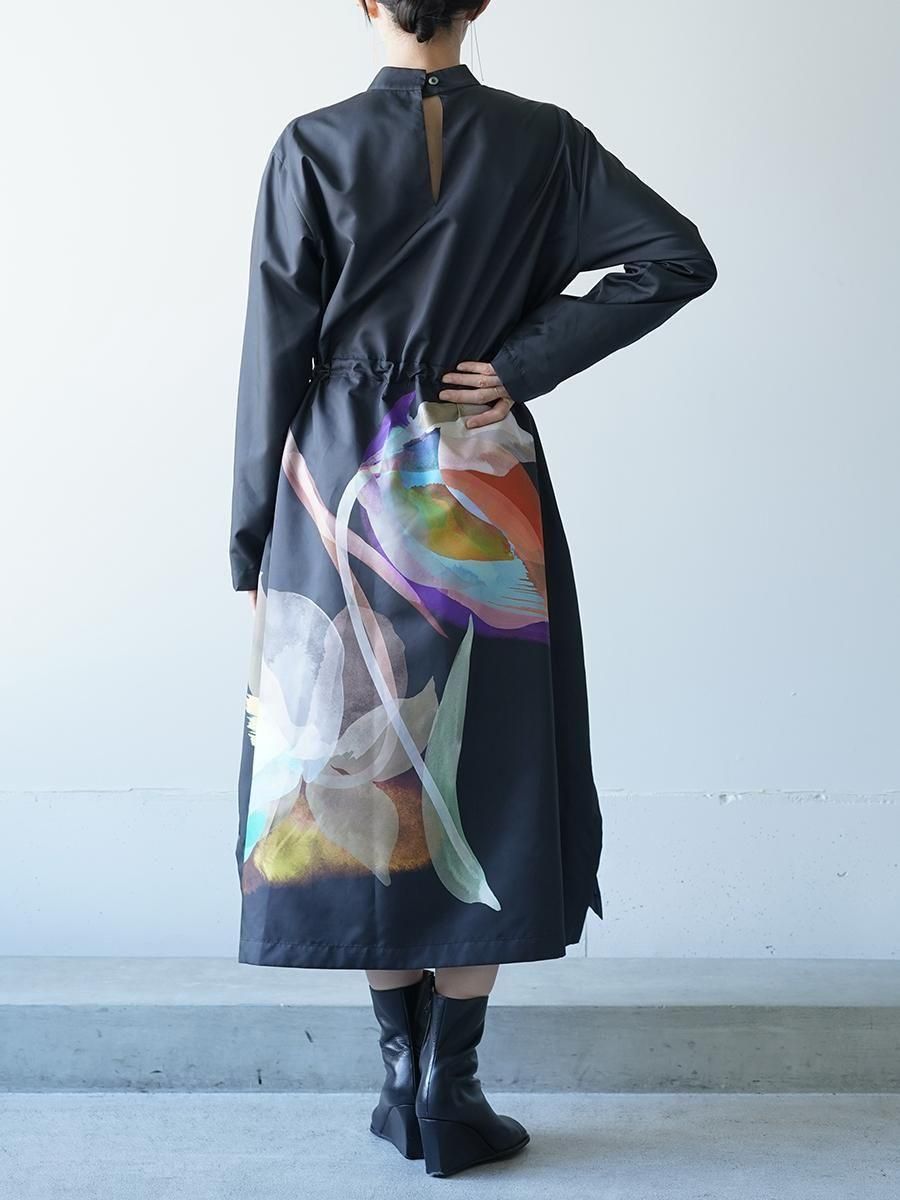 UJOH Tulip & Daffodil Flower Print Draw Cord Gathered Dress