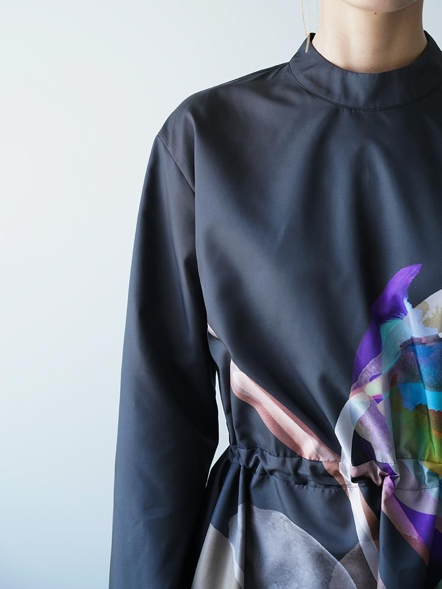 UJOH Tulip & Daffodil Flower Print Draw Cord Gathered Dress