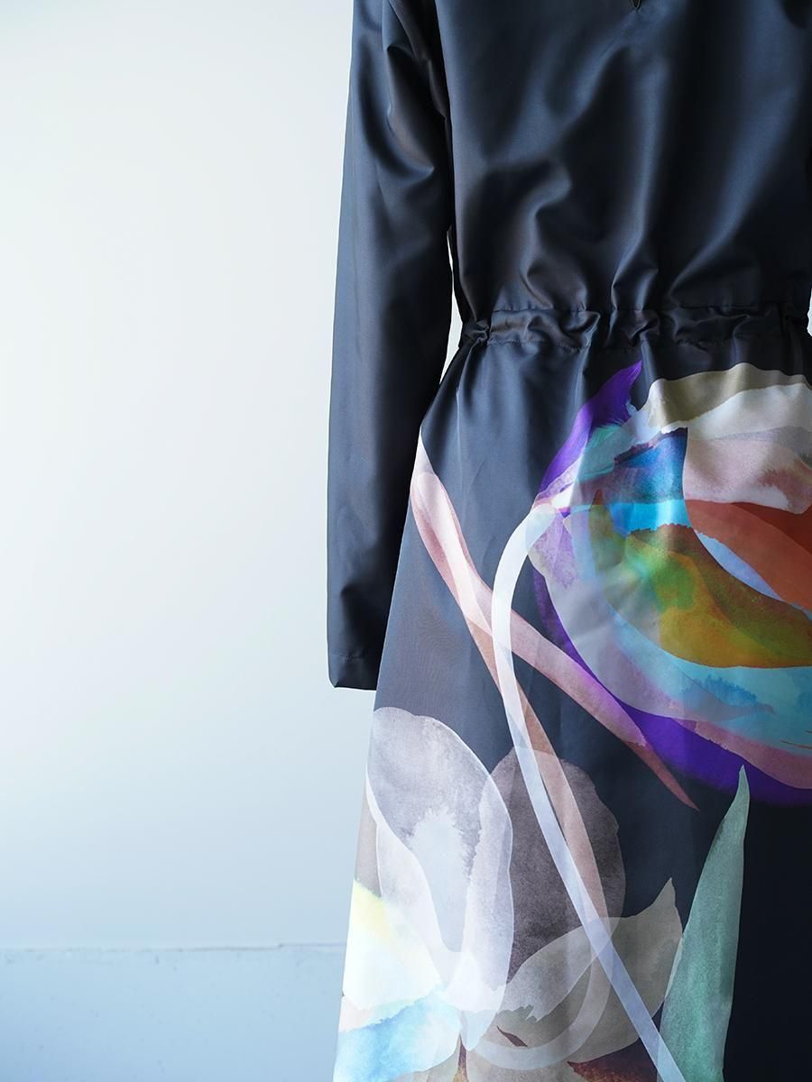 UJOH Tulip & Daffodil Flower Print Draw Cord Gathered Dress