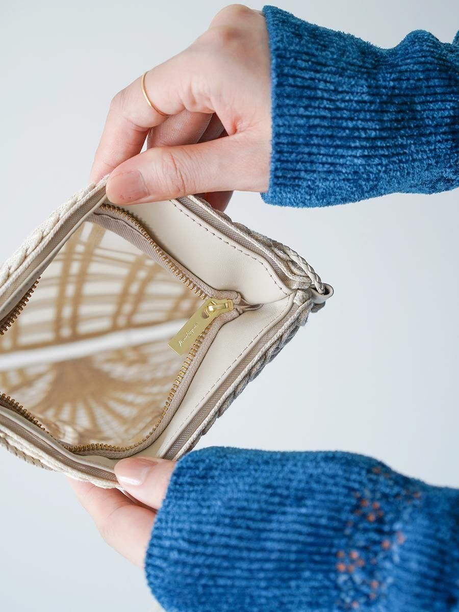 MameKurogouchi Cording Embroidery Pouch With Leather Strap