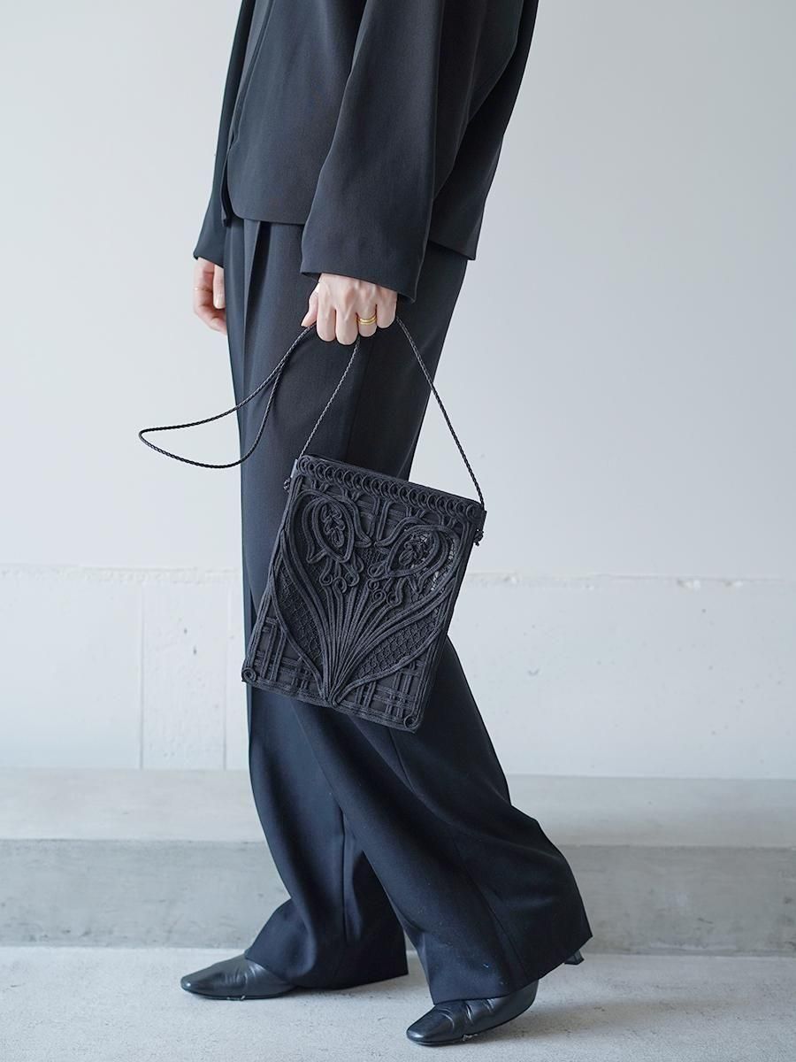 MameKurogouchi Cording Embroidery Pouch With Leather Strap