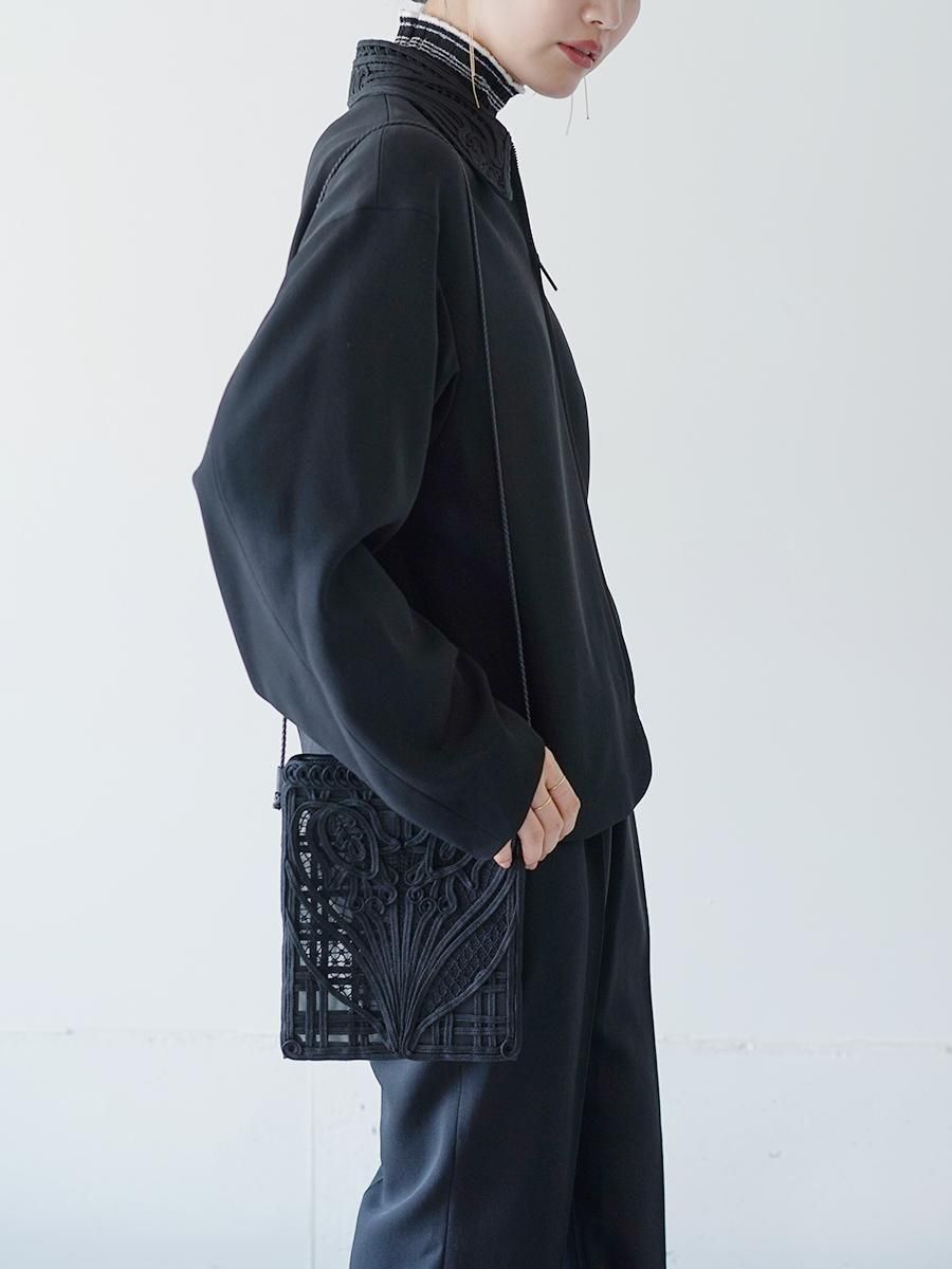 MameKurogouchi Cording Embroidery Pouch With Leather Strap