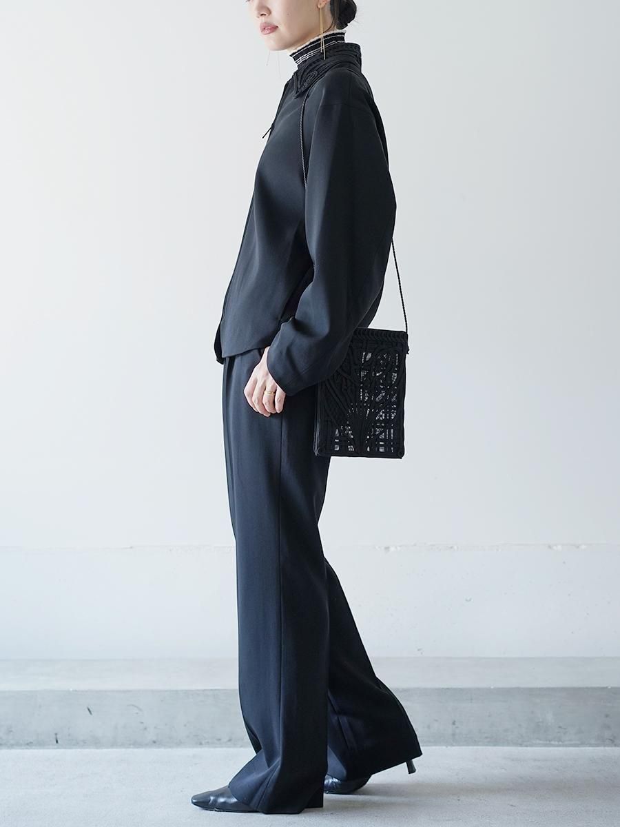 MameKurogouchi Cording Embroidery Pouch With Leather Strap