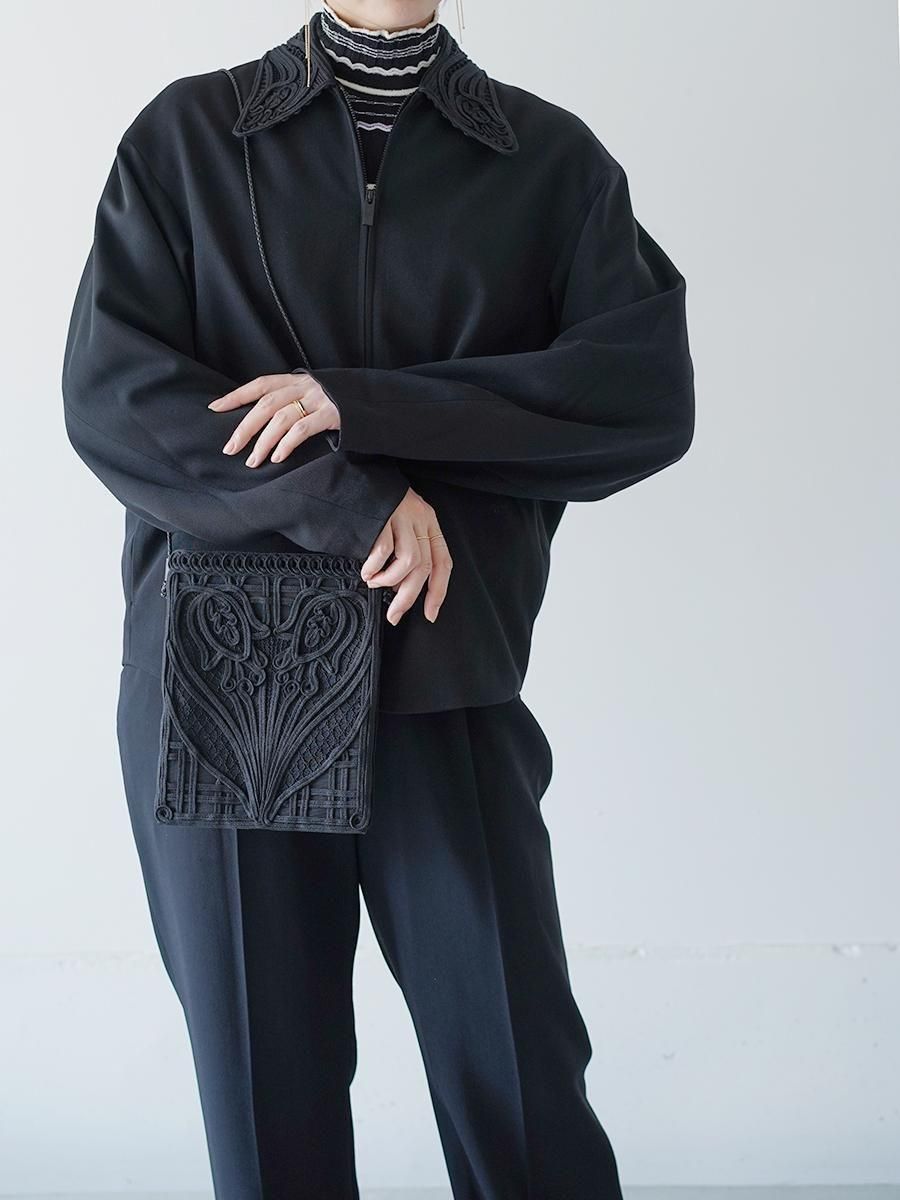 MameKurogouchi Cording Embroidery Pouch With Leather Strap