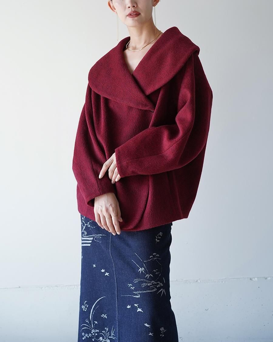 Mame Kurogouchi Wool Arupaka Shawl Collar Short Cort - Altamira