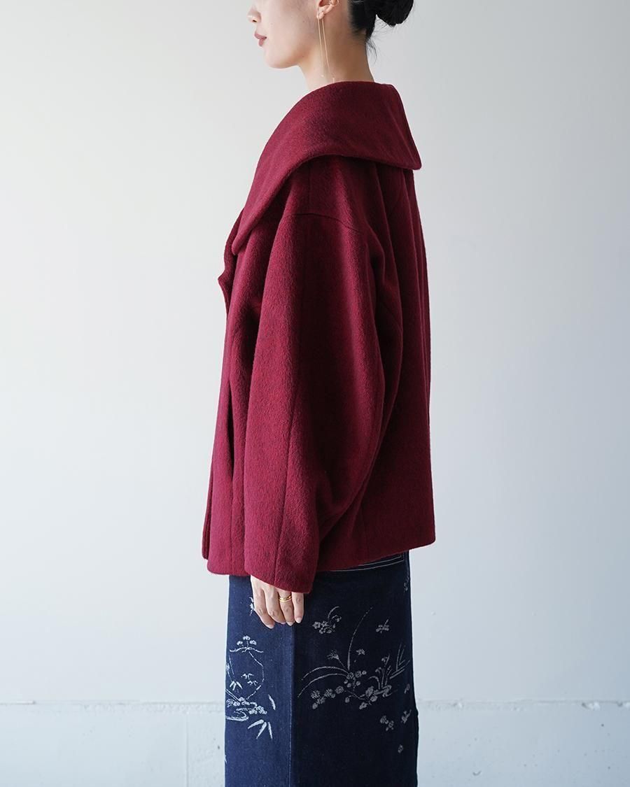 Mame Kurogouchi Wool Arupaka Shawl Collar Short Cort