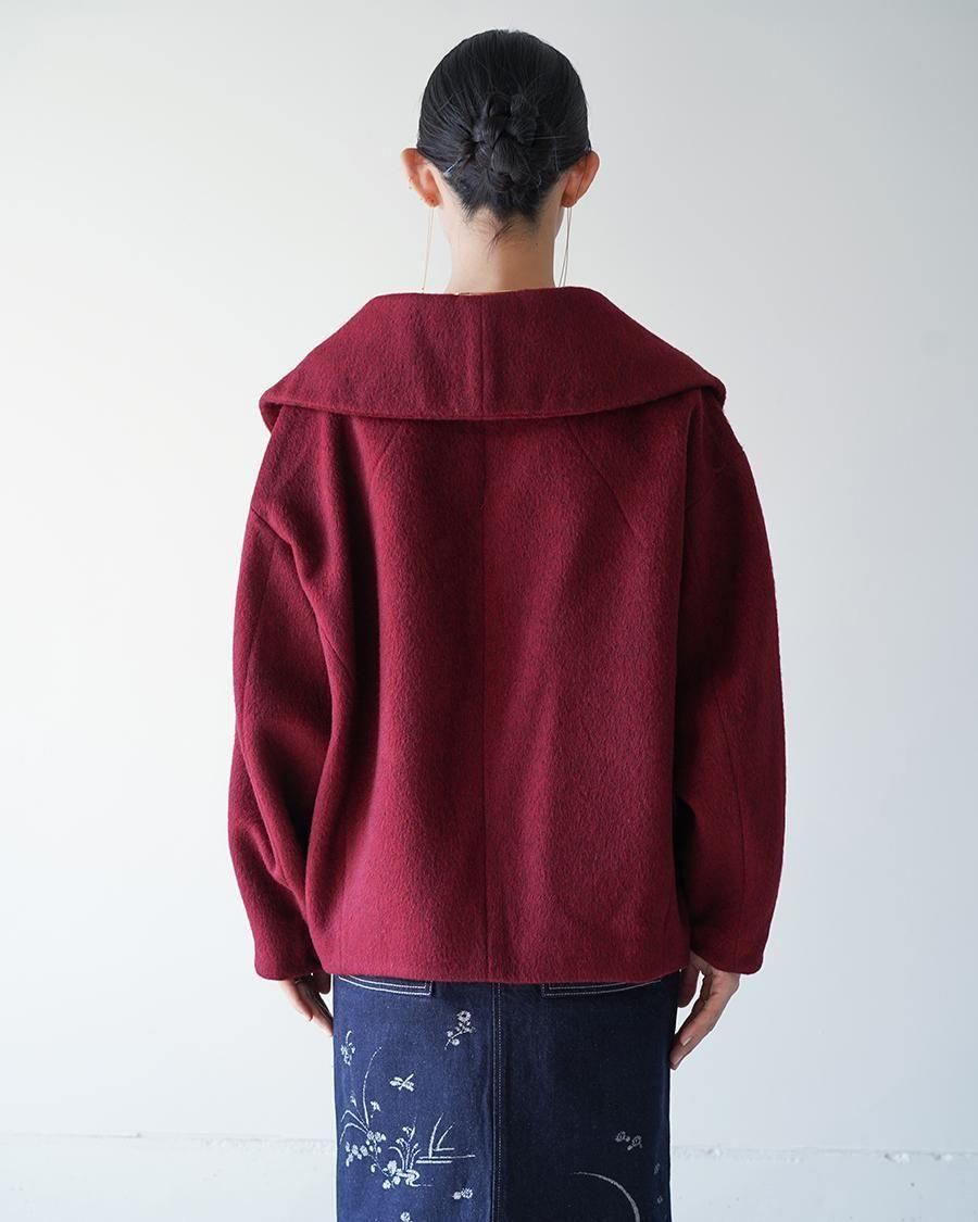 Mame Kurogouchi Wool Arupaka Shawl Collar Short Cort