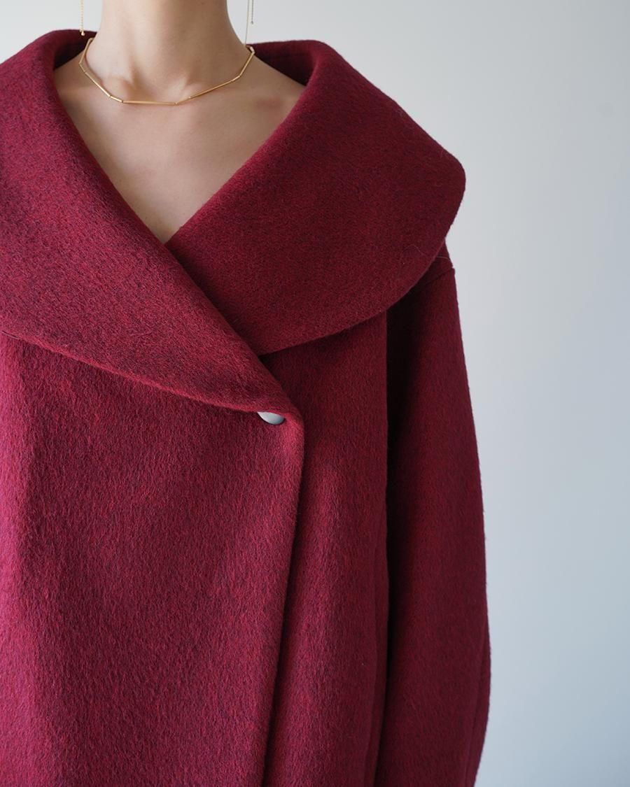 Mame Kurogouchi Wool Arupaka Shawl Collar Short Cort