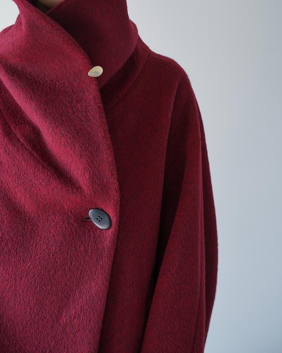 Mame Kurogouchi Wool Arupaka Shawl Collar Short Cort