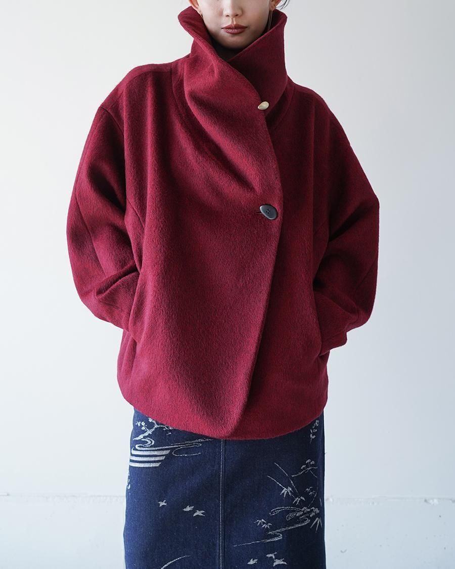 Mame Kurogouchi Wool Arupaka Shawl Collar Short Cort