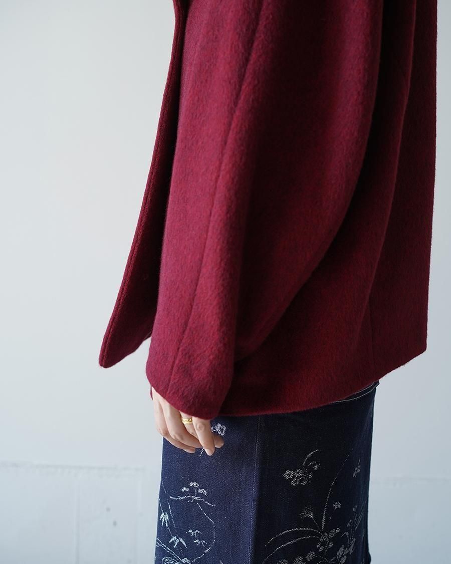 Mame Kurogouchi Wool Arupaka Shawl Collar Short Cort