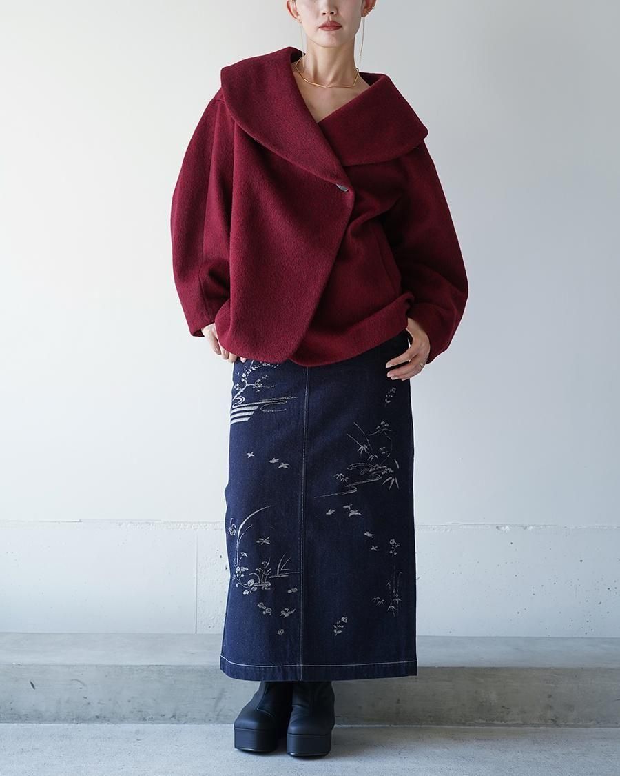 Mame Kurogouchi Wool Arupaka Shawl Collar Short Cort